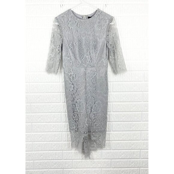 Lulus Dress Small Angel Eyes Grey Lace Midi Formal Wedding Event Mother of Bride - Picture 2 of 13